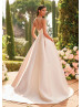 Beaded Plunging Neck Champagne Mikado Wedding Dress